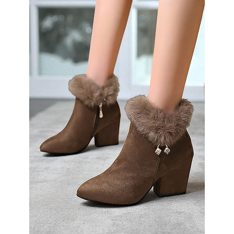 Claire | Fur-Trimmed Block Heel Ankle Boots