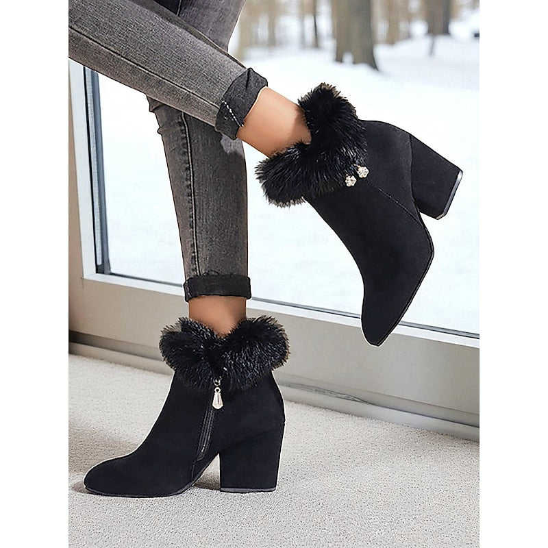 Claire | Fur-Trimmed Block Heel Ankle Boots