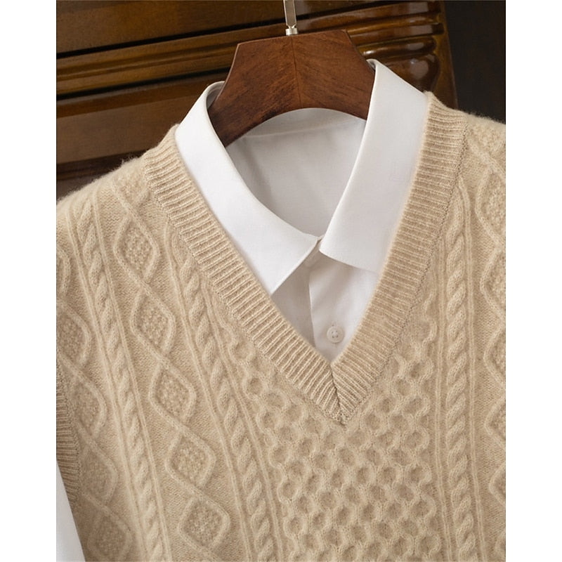 Cedric | Cable-Textured V-Neck Sweater Vest