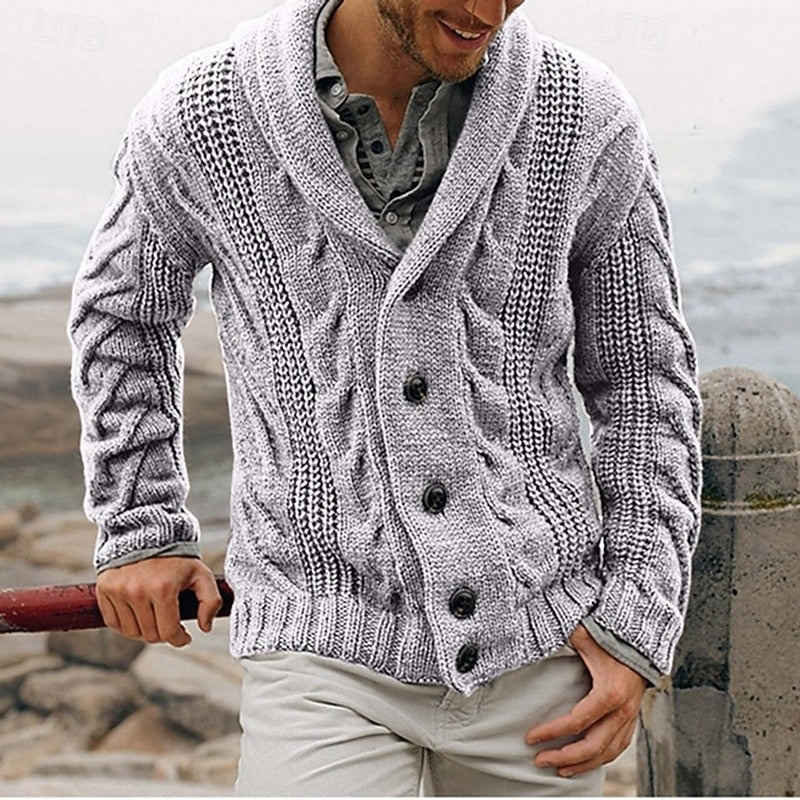 Alaric | Cable-Knit Shawl Collar Cardigan