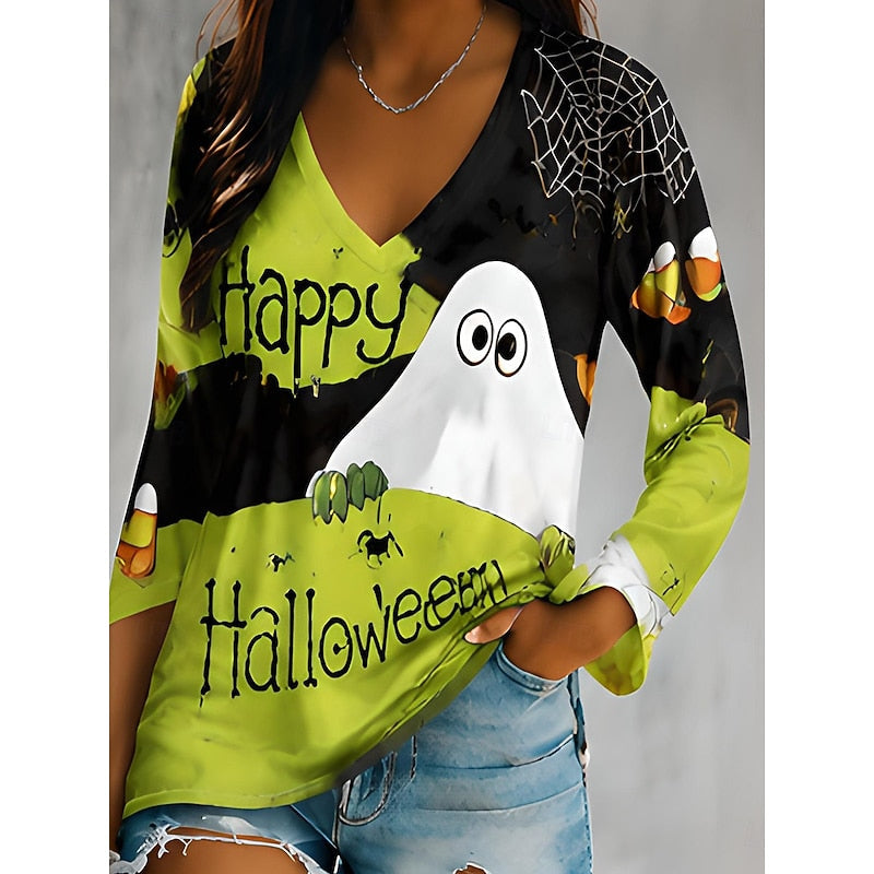 Autumn | Halloween Graphic V-Neck Top